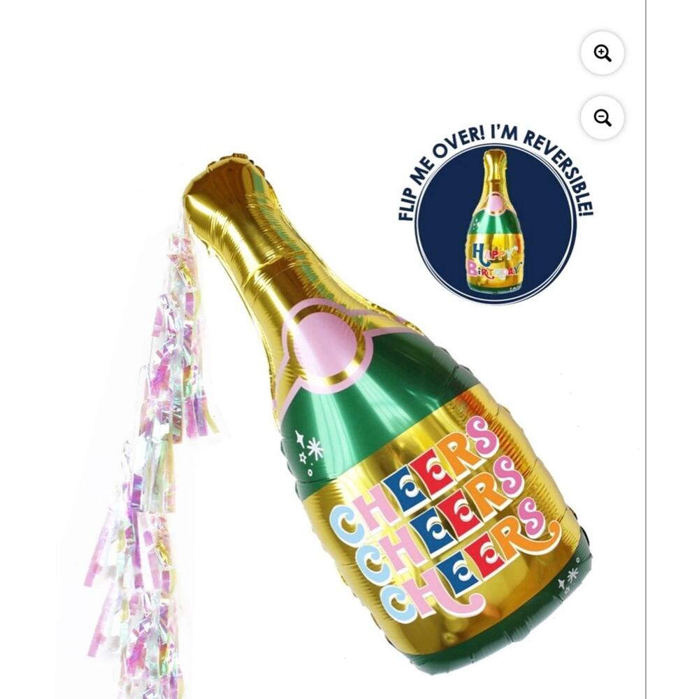 Packed Party Reversible Champagne Statement Balloon with Iridescent Tassels
